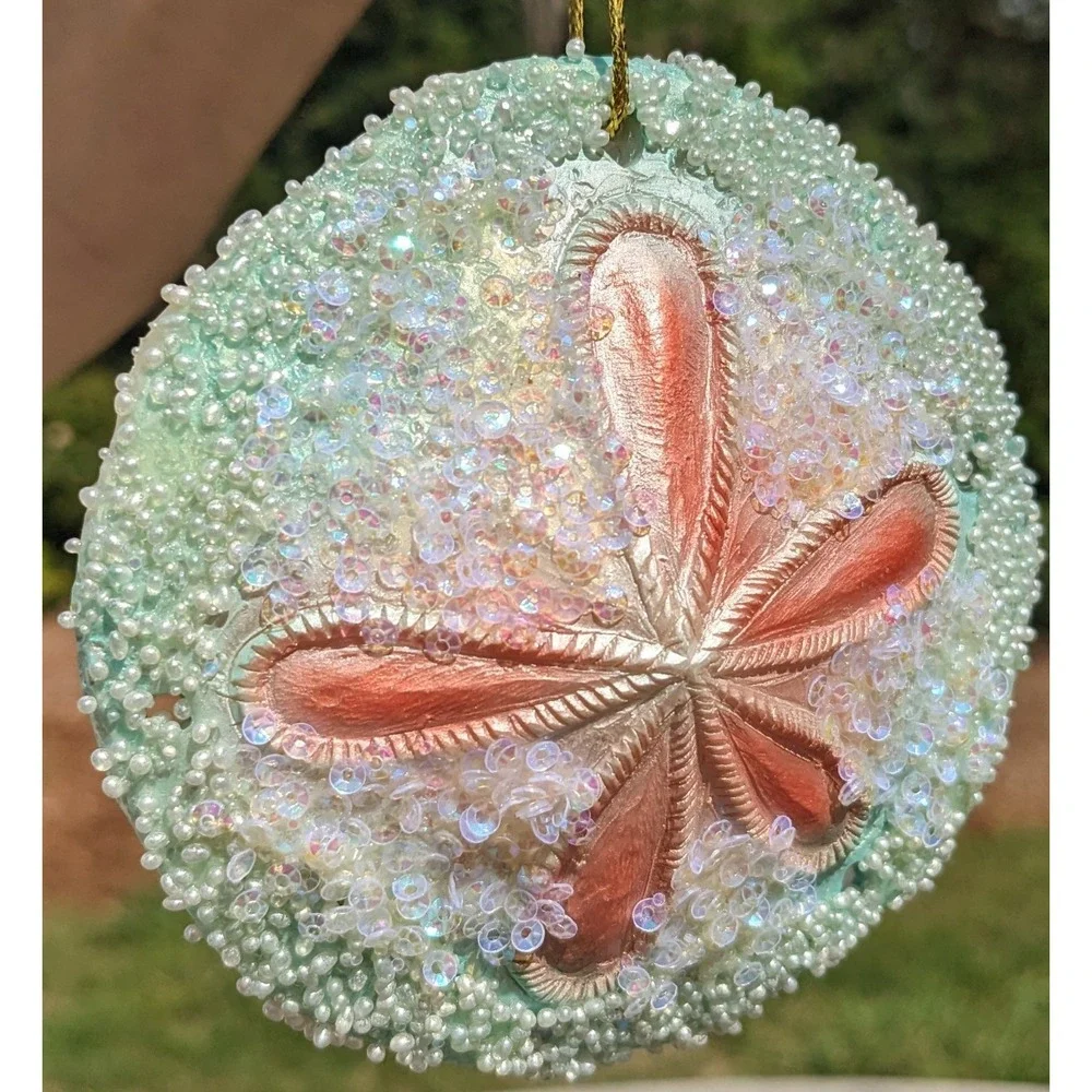 Sand Dollar Christmas‎ Ornament Beaded Sequin Beach Nautical Heavy